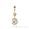 316L SURGICAL STEEL  CIRCULAR SHAPED MOONSTONE MOON & SUN DANGLE BELLY BUTTON NAVEL RING 